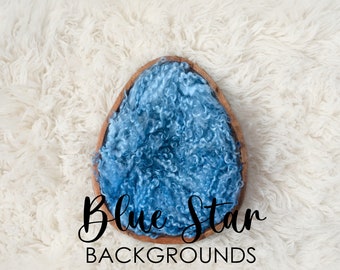 EASTER Egg Wooden DOUGH BOWL Newborn Digital Background | Blue Curly Wool | Creamy White Flokati | Rustic Wood Boho | Composite Backdrop