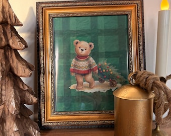 Vintage Christmas Teddy Bear Print | Holiday Nursery Wall Art (Digital Download)
