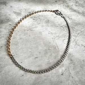 MTL NKL 11 - Bicolor Two tone Silver Gold Mix chain Necklace Stainless steel