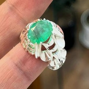 Rich Green Natural Oval Shape Emerald Ring Sterling Silver 925 Ring Handmade Real Colombian Emerald Ring, Men Emerald Ring