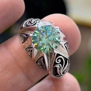5 Carat Certified Natural Green Diamond Sterling Silver 925 Handmade Ring, Real Beautiful Green Moissanite Diamond Engagement Ring