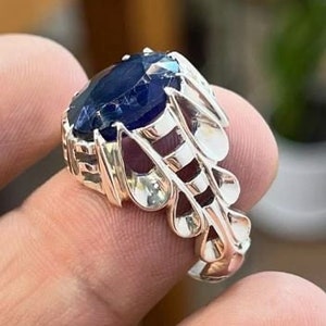 10 Carat Natural Blue Sapphire Sterling Silver 925 Handmade Men Ring, Real Blue Sapphire, Beautiful Neelam Ring, Gift for him