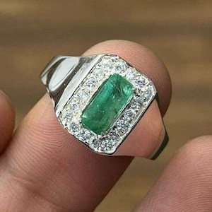 3 Carat Natural Emerald Sterling Silver 925 Handmade Ring, Real High Quality Emerald Cut Colombian Green Men Emerald Ring, Gift for him