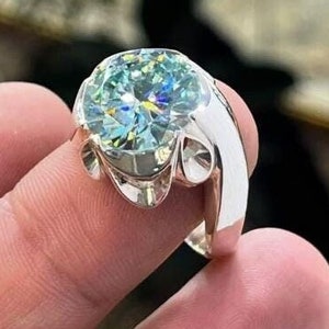 10 Carat Real Green Diamond Sterling Silver 925 Handmade Ring, Super High Quality Fancy Green Moissanite Diamond Engagement Ring