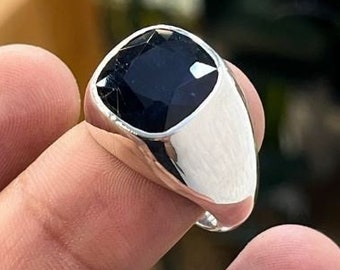 18カラット天然ブルーサファイアスターリングシルバー925ハンドメイド