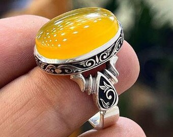 Real Yemni Yellow Agate Sterling Silver925 Handmade Ring