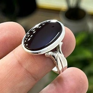 Natural Black Agate Sterling Silver 925 Handmade Ring High Quality Black Aqeeq Ring