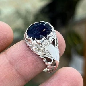 Real Deep Blue Sapphire Sterling Silver 925 Handmade Ring, Elegant Design Rare Blue Ceylon Sapphire Ring