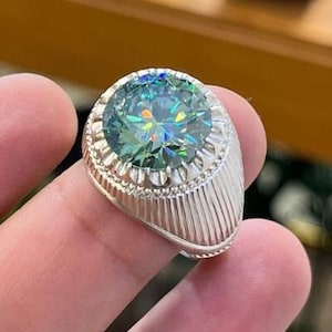 10 Carat Certified Natural Green Diamond Sterling Silver 925 Handmade Ring, Real Green Moissanite Diamond Engagement Ring, Gift for him