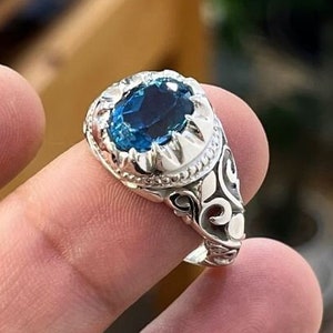 Natural London Blue Topaz Sterling Silver 925 Handmade Ring, High Quality London Blue Topaz Ring