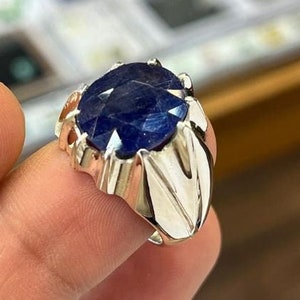 12 Carat Natural Deep Blue Sapphire Sterling Silver 925 Handmade Ring, Real Blue Sapphire, Beautiful Neelam Ring