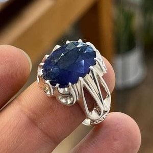 Anello fatto a mano in argento sterling 925 con zaffiro blu naturale da 10 carati, vero zaffiro blu, elegante anello Neelam, anello unisex