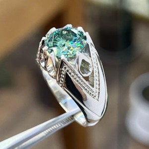 4 Carat Certified Natural Green Diamond Sterling Silver 925 Handmade Ring, Real Beautiful Green Moissanite Diamond Engagement Ring