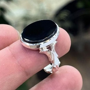 Natural Black Agate Sterling Silver 925 Handmade Ring High Quality Black Agate, Black Aqeeq Ring, Beautiful Unisex Agate Ring