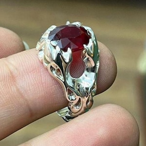 Anel feito à mão de prata esterlina 925 com rubi vermelho natural de 4 quilates, anel de rubi vermelho profundo real, lindo anel de rubi da Birmânia, anel de rubi com pedra de nascimento de julho