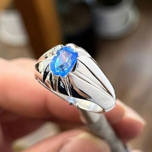 2 Carat Blue Zircon Sterling Silver 925 Handmade Ring, Rare High Quality Blue Zircon Ring