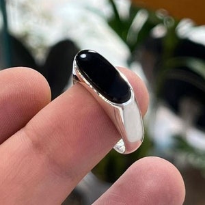 Natürlicher schwarzer Achat Sterling Silber 925 handgemachter Ring Hochwertiger schlichter schwarzer Aqeeq Ring, Shft al abd Aqeeq, Geschenk für Sie/Ihn