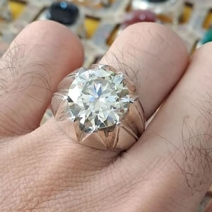 8 Carat Natural Moissanite Diamond Sterling Silver 925 Handmade Mens Ring, Real Moissanite Diamond Engagement Ring, Gift for him