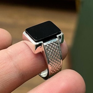 Natural Black Agate Sterling Silver 925 Handmade Ring Real High Quality Black Agate, Aqeeq Ring, Beautiful Agate Ring