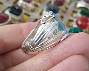 Anello Fede Ornato Con Topazio Azzurro E Rubino - .925 - Foto 2