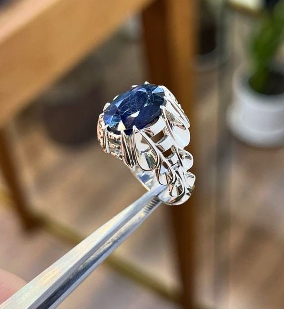 10カラット天然ブルーサファイアスターリングシルバー925ハンドメイド
