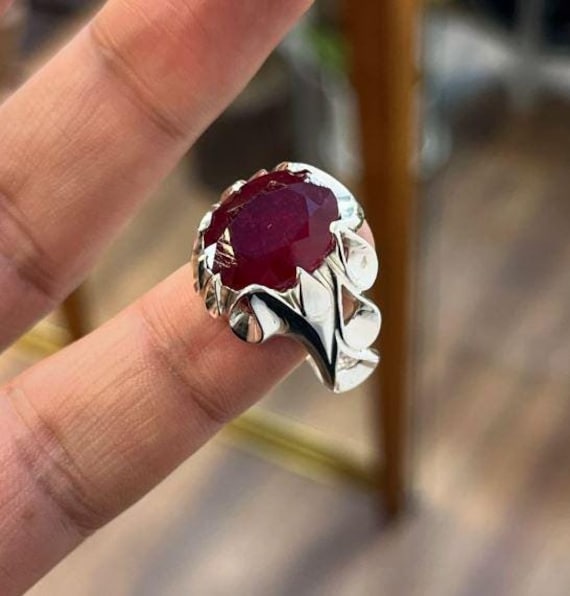 10カラット天然ルビースターリングシルバー925ハンドメイドリング