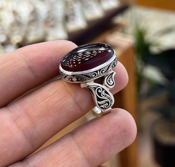 Bague pour homme faite main en argent sterling 925 avec agate
