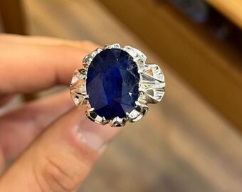 ハンドメイド10カラットブルーサファイアリング：スターリングシルバー