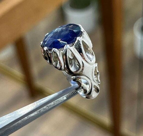 3 Carat Natural Blue Sapphire 925 Sterling Silver Adjustable Ring - Unheated Gemstone, Sizes 8-13