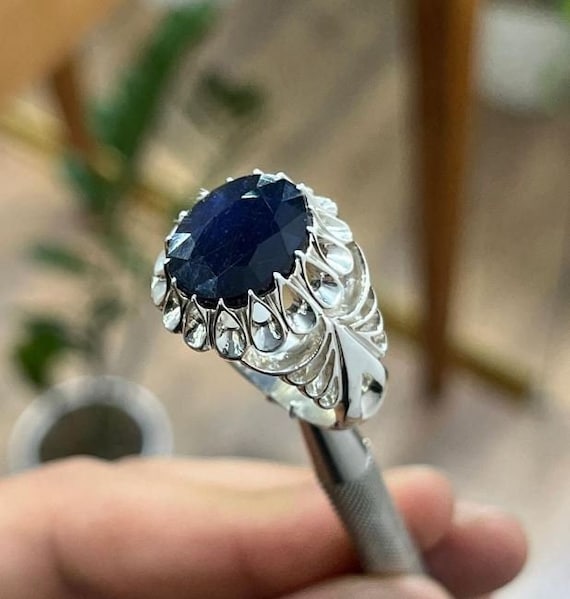 10 Carat Natural Deep Blue Ceylon Sapphire Sterling Silver 925