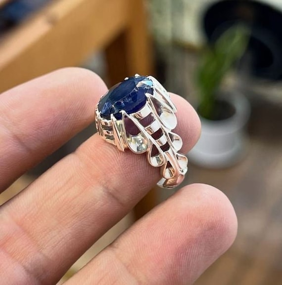 10カラット天然ブルーサファイアスターリングシルバー925ハンドメイド