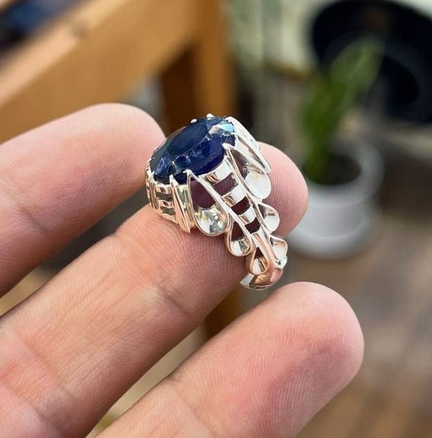 10カラット天然ブルーサファイアスターリングシルバー925ハンドメイド