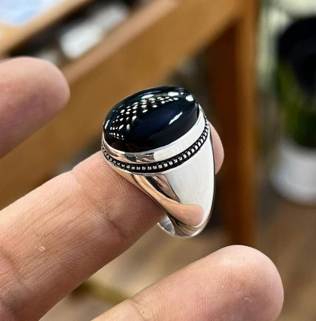 Black Agate Ring - Silversmith Ring - Western Ring - Black