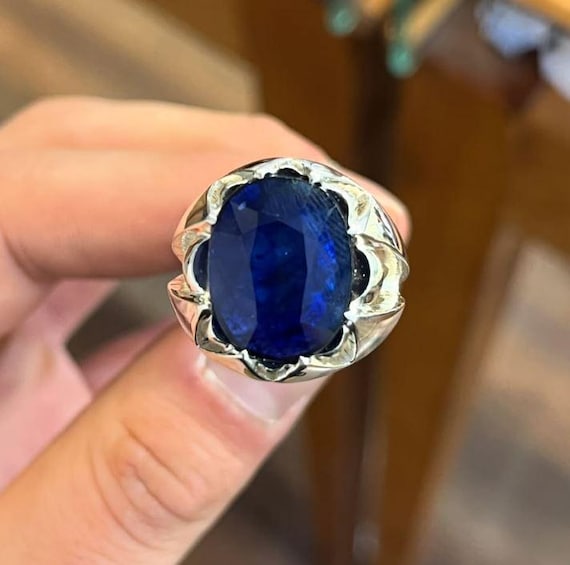 18カラット天然ブルーサファイアスターリングシルバー925ハンドメイド