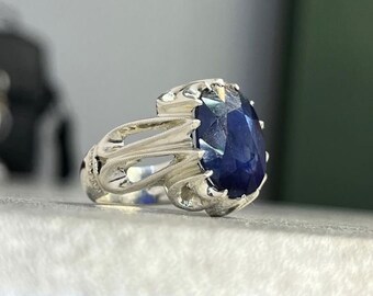 ハンドメイド　ブルーサファイア　シルバーリング　forward series ハンドメイド10カラットブルーサファイアリング：スターリングシルバー