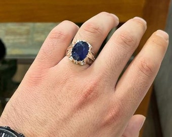 ハンドメイド10カラットブルーサファイアリング：スターリングシルバー