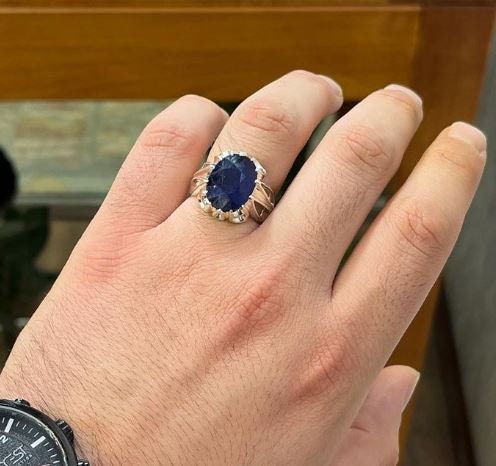 ハンドメイド10カラットブルーサファイアリング：スターリングシルバー