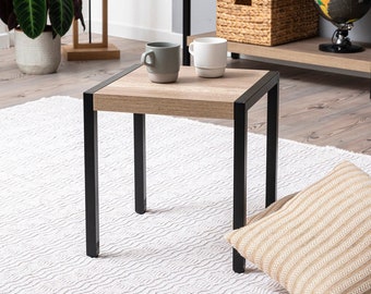 Low stool, coffee table in oak-effect honeycomb melamine - Made in Italy