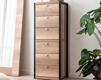 Tall chest of drawers, chest of drawers with 6 hinged drawers, oak-effect honeycomb melamine - Made in Italy