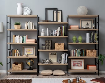 Modular open bookcase, wooden shelf, with honeycomb melamine shelves - Made in Italy