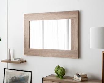 Large rectangular wall mirror with oak effect honeycomb melamine frame - Made in Italy
