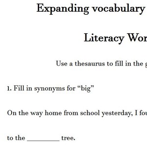 Expanding Vocabulary Synonyms Worksheet Years 1 & 2