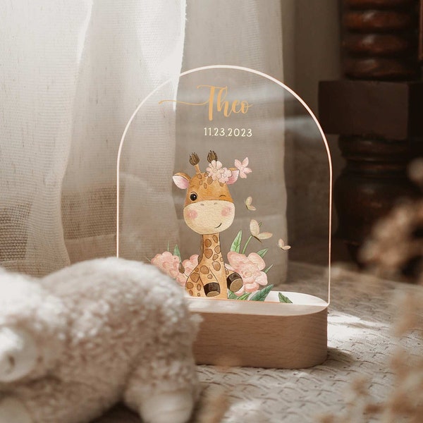 Lámpara de noche con nombre personalizado para bebé, tablero acrílico luminoso de animales, luz nocturna creativa, regalo para habitación de niños