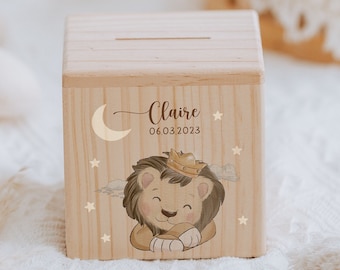 Personalized wooden money box for kid, money box for child, children money box with cute animal