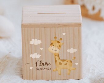 Personalised money box, wooden money box for child, children money box with cute animal