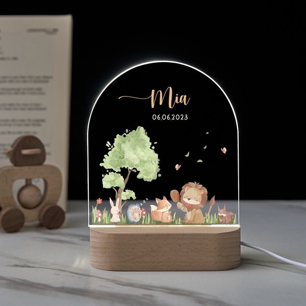 Gepersonaliseerd nachtlampje voor baby, babycadeau geboorte, nachtlampje baby, schattige dierennachtlamp, babykamer decorlamp