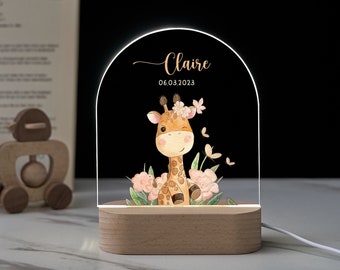 Luz de noche con nombre personalizado para bebé, tablero acrílico de animal luminoso, luz de noche creativa, regalo para niños para la habitación