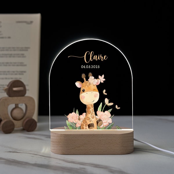 Veilleuse de nom personnalisée pour bébé, veilleuse créative de panneau acrylique animal lumineux, cadeau d'enfant pour la chambre