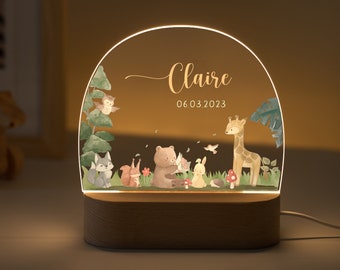 Veilleuse prénom personnalisée pour bébé, lampe de chevet lumineuse acrylique animal, lampe déco chambre bébé, cadeau baptême bébé, cadeau naissance bébé