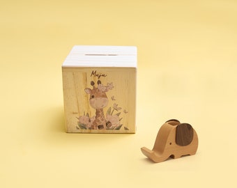 Personalized money box for kid, wooden money box for child, children money box with cute animal, piggy bank gift